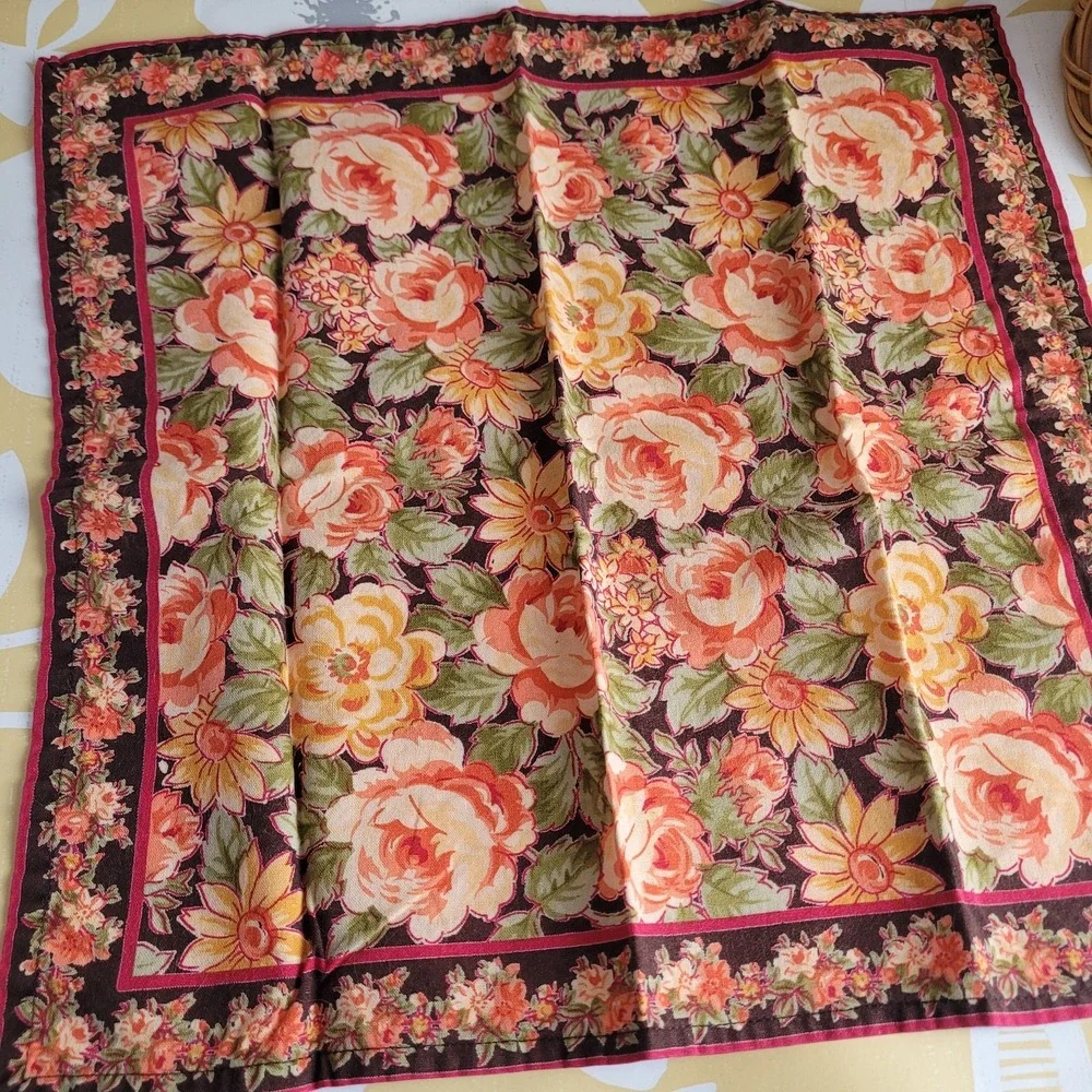 April Cornell Cloth Napkins Set Of 4 Black Border Pink Rose Yellow Daisy 15x15